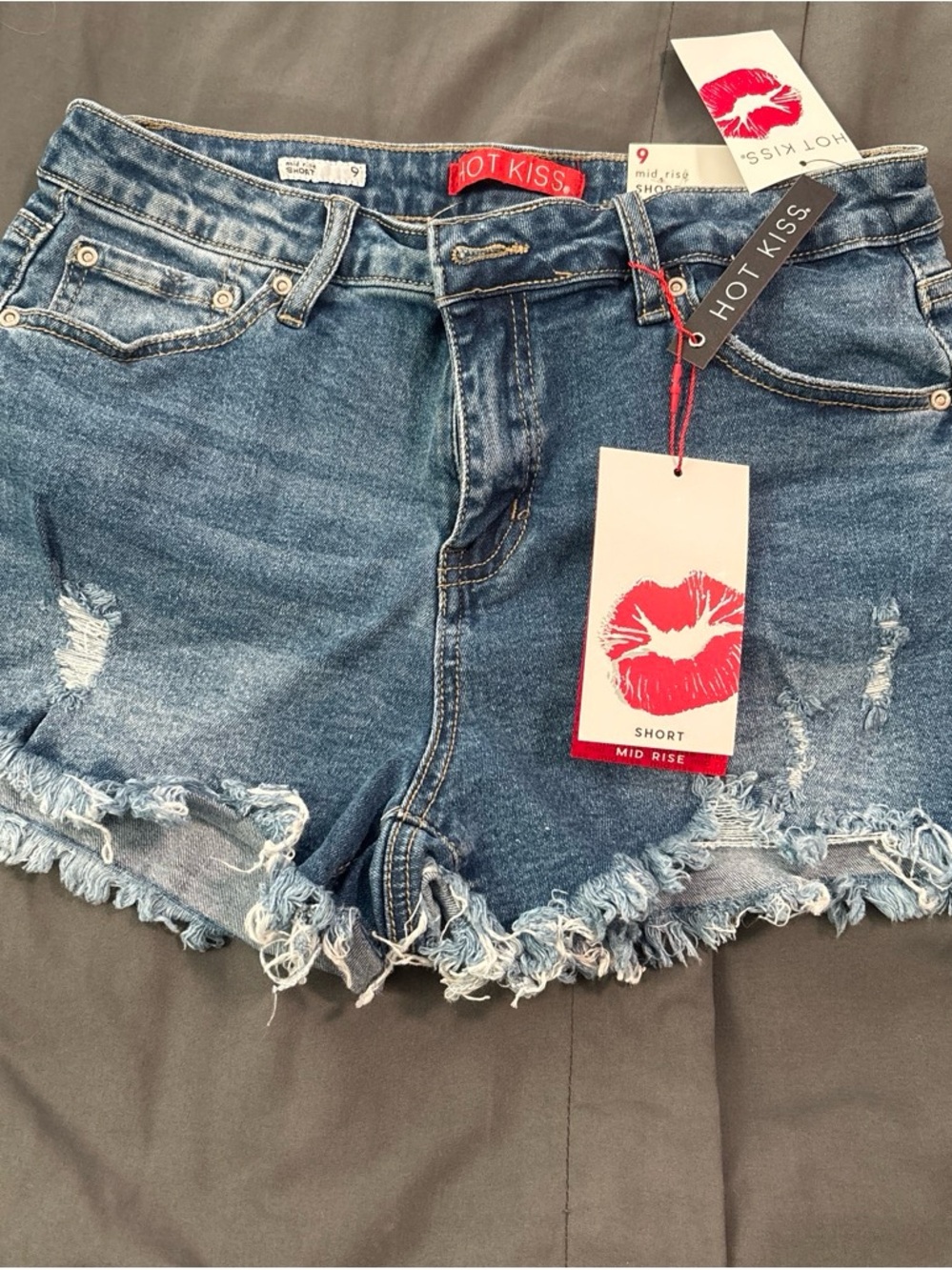 Hot Kiss Blue Distressed Frayed Denim Shorts